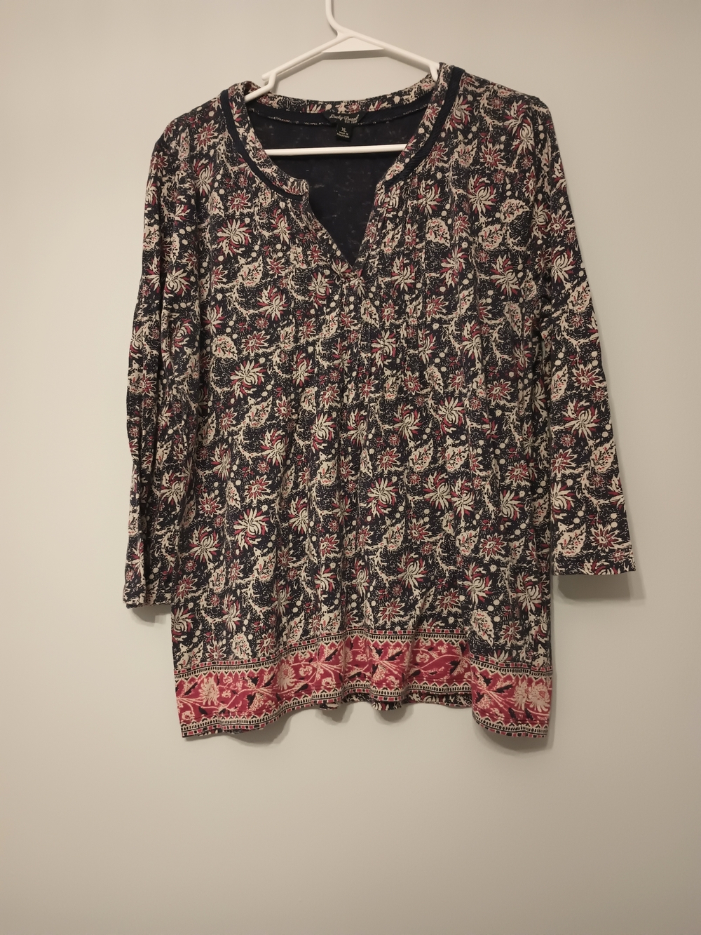 Lucky Brand Navy Floral Split-Neck Tunic XL